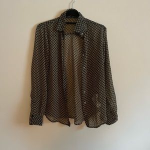 Sheer Patterned Zara Button Up Blouse